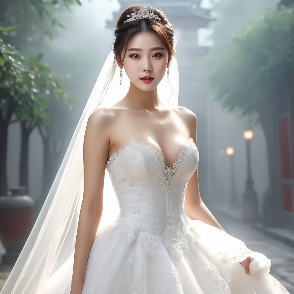 Prompt: splash art, hyper detailed, ultra realistic, highly detailed, surreal heavy mist, AI defined exquisitely beautiful, totally ultra realistic young adult Korean, gorgeously detailed facial features, sumptuous cleavage, perfect body proportions, ultra pale, ultra glamorous bride, walking in a Virgin Road

Perfect studio lighting, perfect shading, impeccable contrast, HDR, UHD, high res, 64k, cinematic lighting, special effects, hd octaneArtgerm, WLOP, dynamic studio quality lighting hyper-detailed, intricately detailed, Splash art, trending on Artstation, triadic colors, Unreal Engine 5 volumetric lighting, unreal engine, octane render.