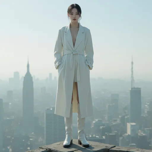 Prompt: korean Chanel clothing model in advertisement, knee-high boots
She stands on top of a skyscraper and looks out over the city.
Sunny weather,

Full body shot, hyper detailed, ultra realistic, highly detailed, surreal heavy mist, AI defined exquisitely beautiful, totally ultra realistic young adult Korean, gorgeously detailed facial features, sumptuous cleavage, perfect body proportions, ultra pale, ultra glamorous, perfect shading, impeccable contrast, HDR, UHD, high res, 64k