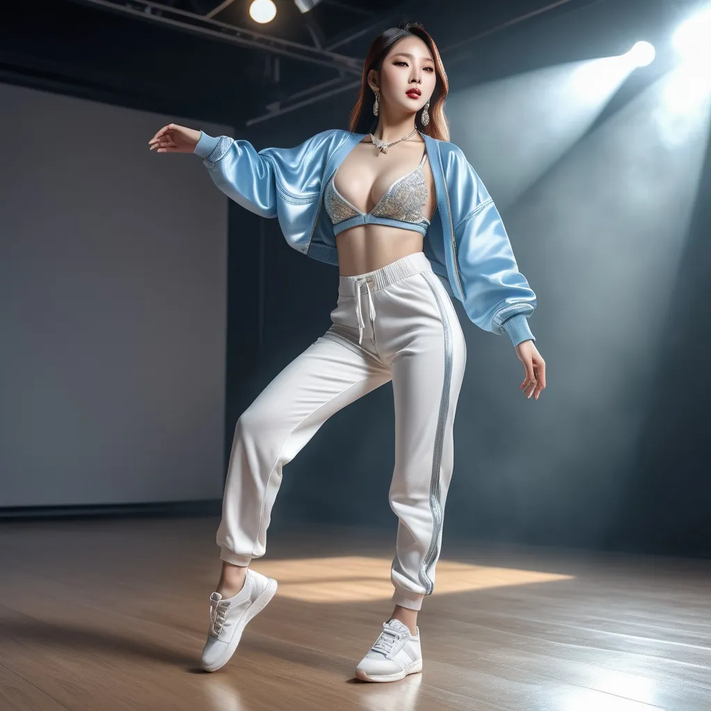 Prompt: Full body of a korean woman hip-hop dancing,
AI defined exquisitely beautiful, totally ultra realistic young adult Korean, gorgeously detailed facial features, sumptuous cleavage, perfect body proportions, ultra pale, ultra glamorous, perfect shading, impeccable contrast, HDR, UHD, high res, 64k