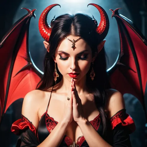 Prompt: beautiful Succubus praying to god