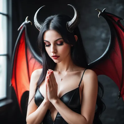 Prompt: beautiful Succubus praying to god