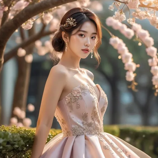 Prompt: korean woman, Prosecco dress, (sparkling elegance), voluminous silk fabric, glistening bubbles embedded, (feminine silhouette), romantic flow, soft pastel colors with golden highlights, shimmering under gentle light, (high fashion), luxurious atmosphere, celebratory mood, whimsical elegance, surrounded by a stylish garden setting, ultra-detailed, 4K quality.
AI defined exquisitely beautiful, totally ultra realistic young adult Korean, gorgeously detailed facial features, perfect body proportions, ultra pale, ultra glamorous girl, Full body photo, no shoes, HDR, UHD, high res, 64k, cinematic lighting, special effects, hd octaneArtgerm