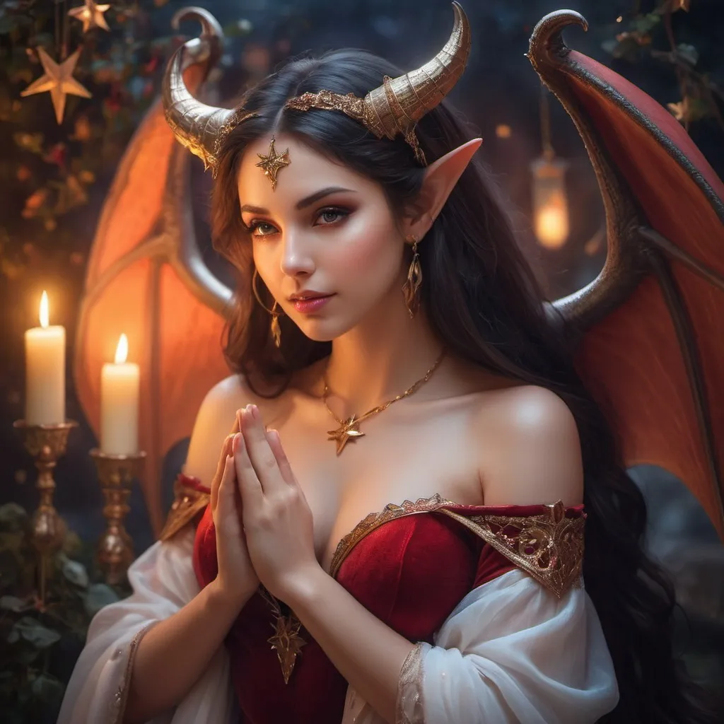 Prompt: beautiful Succubus praying to god, Kids Shucubus waiting for Santa's presents