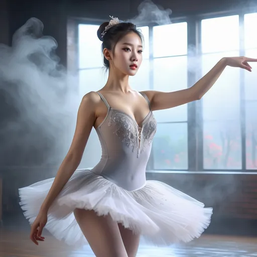 Prompt: splash art, hyper detailed, ultra realistic, highly detailed, surreal heavy mist, AI defined exquisitely beautiful, totally ultra realistic young adult Korean, gorgeously detailed facial features, sumptuous cleavage, perfect body proportions, ultra pale, ultra glamorous ballerina, walking in a swirling fog,

Perfect studio lighting, perfect shading, impeccable contrast, HDR, UHD, high res, 64k, cinematic lighting, special effects, hd octaneArtgerm, WLOP, dynamic studio quality lighting hyper-detailed, intricately detailed, Splash art, trending on Artstation, triadic colors, Unreal Engine 5 volumetric lighting, unreal engine, octane render.