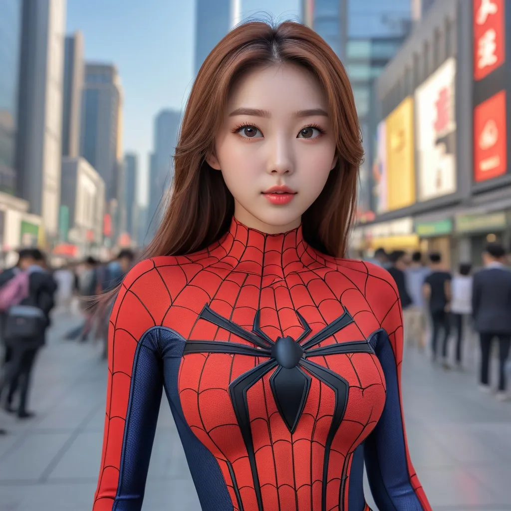 Prompt: Full body shot of Spidergirl wearing only a top, in the city
AI defined exquisitely beautiful, totally ultra realistic young adult Korean, gorgeously detailed facial features, sumptuous cleavage, perfect body proportions, ultra pale, ultra glamorous, perfect shading, impeccable contrast, HDR, UHD, high res, 64k