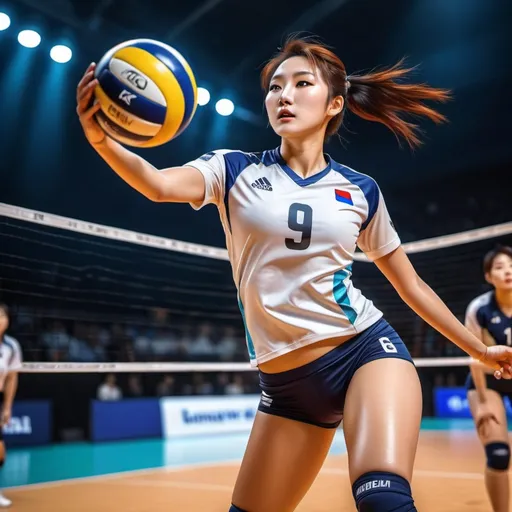 Prompt: full body of ultra glamorous korean volleyball player, full body shot, Sweat running down one's face, Sweat running down her sternum

perfect shading, impeccable contrast, HDR, UHD, high res, 64k