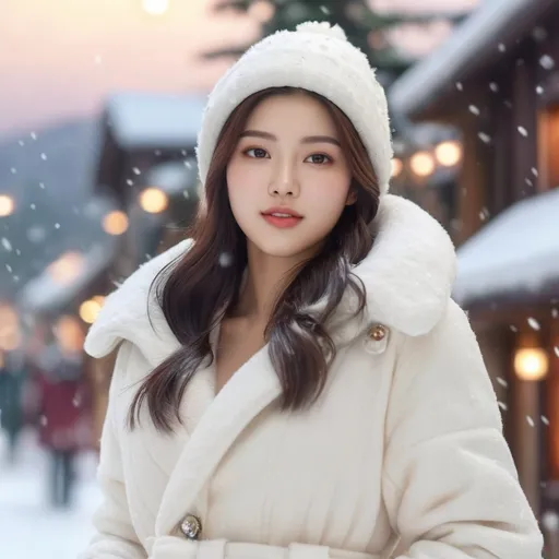 Prompt: Korea on a snowy Christmas

AI defined exquisitely beautiful, totally ultra realistic young adult Korean, gorgeously detailed facial features, sumptuous cleavage, perfect body proportions, ultra pale, ultra glamorous, perfect shading, impeccable contrast, HDR, UHD, high res, 64k