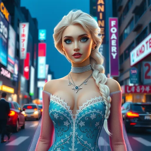 Prompt: Full body shot of Elsa wearing, in the city
AI defined exquisitely beautiful, totally ultra realistic young adult Korean, gorgeously detailed facial features, sumptuous cleavage, perfect body proportions, ultra pale, ultra glamorous, perfect shading, impeccable contrast, HDR, UHD, high res, 64k