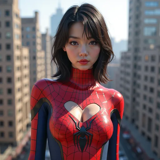 Prompt: Full body shot of Spidergirl wearing only a top, in the city
AI defined exquisitely beautiful, totally ultra realistic young adult Korean, gorgeously detailed facial features, sumptuous cleavage, perfect body proportions, ultra pale, ultra glamorous, perfect shading, impeccable contrast, HDR, UHD, high res, 64k