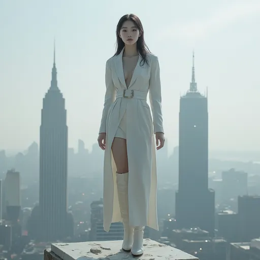 Prompt: korean Chanel clothing model in advertisement, knee-high boots
She stands on top of a skyscraper and looks out over the city.
Sunny weather,

Full body shot, hyper detailed, ultra realistic, highly detailed, surreal heavy mist, AI defined exquisitely beautiful, totally ultra realistic young adult Korean, gorgeously detailed facial features, sumptuous cleavage, perfect body proportions, ultra pale, ultra glamorous, perfect shading, impeccable contrast, HDR, UHD, high res, 64k