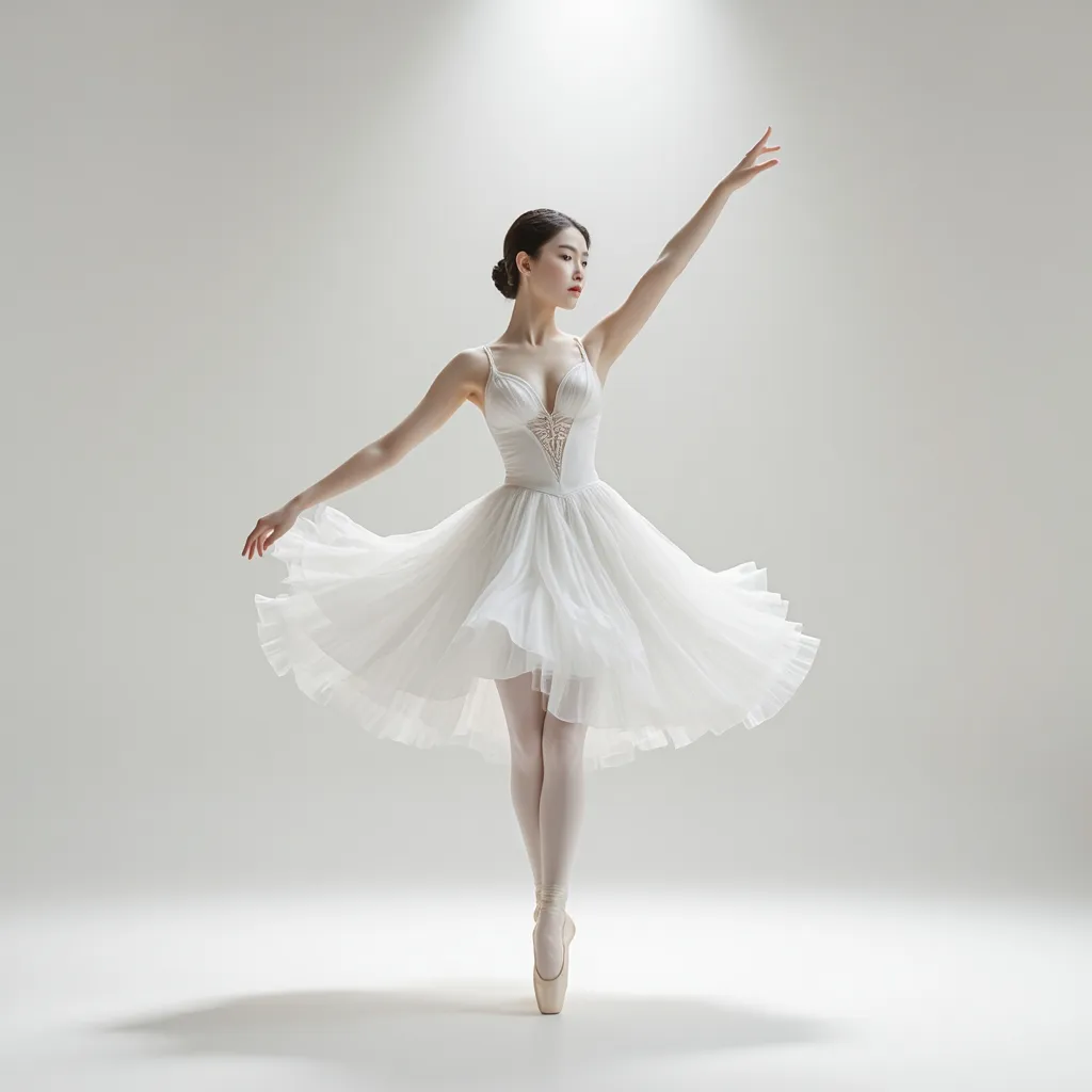 Prompt: Full body of a woman dancing, 
a woman in a white dress is dancing on a dance floor with a light background and a spotlight in the background, Chen Jiru, arabesque, elegant pose, a marble sculpture, A ballet move where you jump with your legs apart, 
AI defined exquisitely beautiful, totally ultra realistic young Korean, gorgeously detailed facial features, sumptuous cleavage, perfect body proportions, ultra pale, ultra glamorous, perfect shading, impeccable contrast, HDR, UHD, high res, 64k