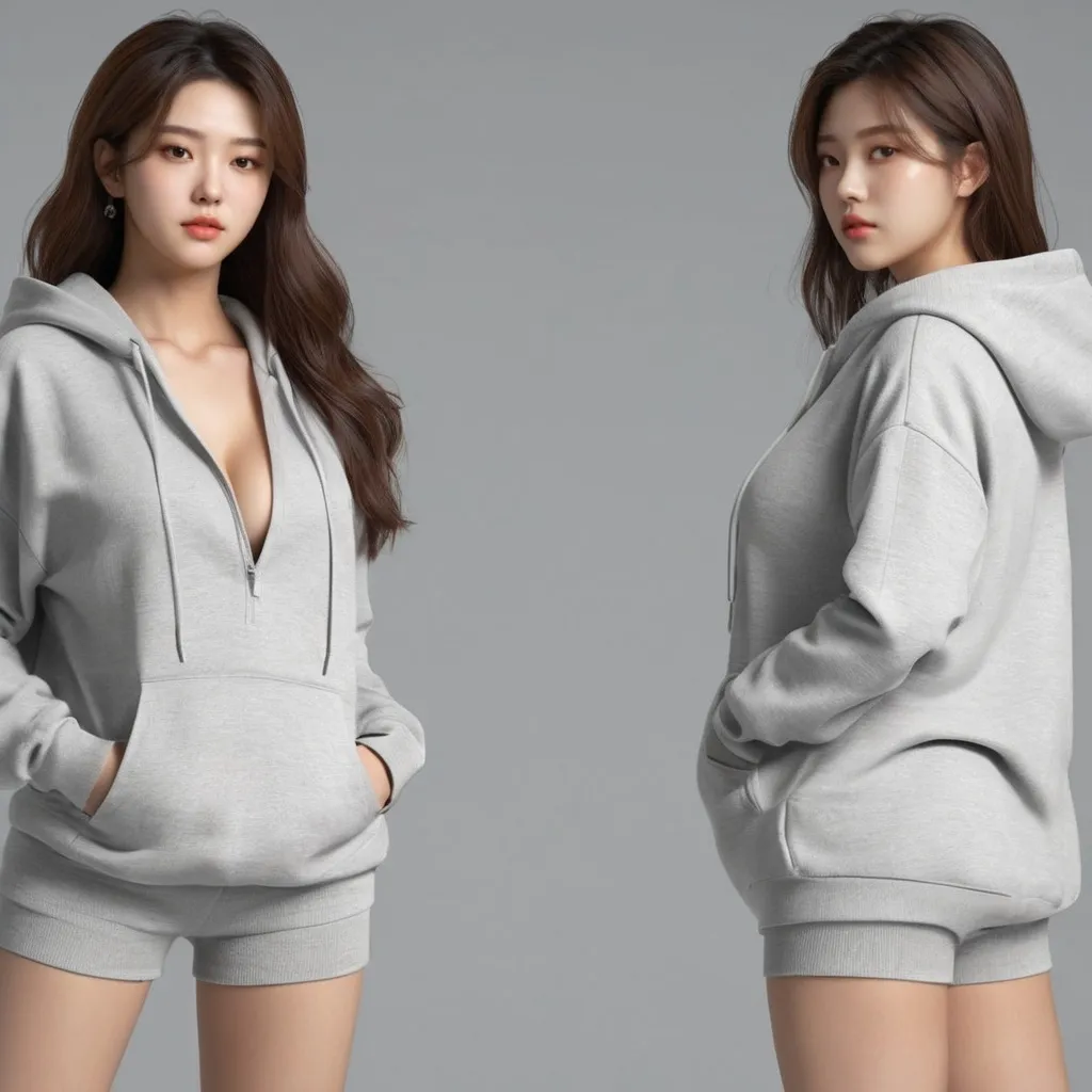 Prompt: No bottoms, 
oversized hoodie that reaches down to the knees, Squatting, 
Outfit that emphasizes her glamorous body, full body, huge chest. AI defined exquisitely beautiful, totally ultra realistic young adult Korean, gorgeously detailed facial features, perfect body proportions, ultra pale, ultra glamorous, perfect shading, impeccable contrast, HDR, UHD, high res, 64k