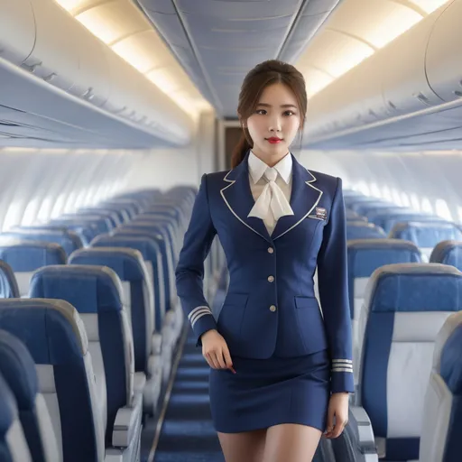 Prompt: splash art, hyper detailed, ultra realistic, highly detailed, surreal heavy mist, Detailed full body depiction, AI defined exquisitely beautiful, totally ultra realistic young adult Korean, gorgeously detailed facial features, sumptuous cleavage, perfect body proportions, ultra pale, ultra glamorous stewardess, walking in a airplane, Blouse and stockings, 
HDR, UHD, high res, 64k, hd octaneArtgerm