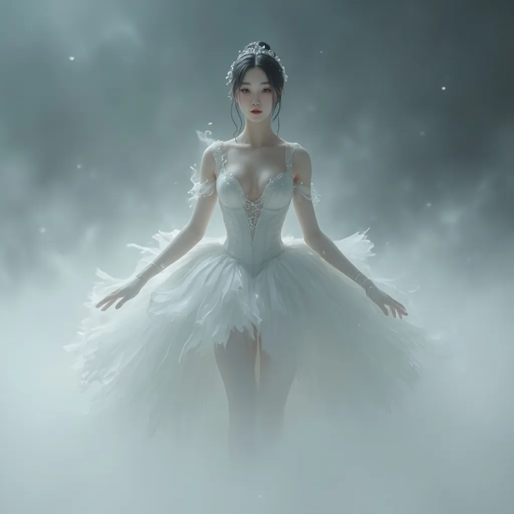 Prompt: splash art, hyper detailed, ultra realistic, highly detailed, surreal heavy mist, AI defined exquisitely beautiful, totally ultra realistic young adult Korean, gorgeously detailed facial features, sumptuous cleavage, perfect body proportions, ultra pale, ultra glamorous ballerina, walking in a swirling fog,

Perfect studio lighting, perfect shading, impeccable contrast, HDR, UHD, high res, 64k, cinematic lighting, special effects, hd octaneArtgerm, WLOP, dynamic studio quality lighting hyper-detailed, intricately detailed, Splash art, trending on Artstation, triadic colors, Unreal Engine 5 volumetric lighting, unreal engine, octane render.