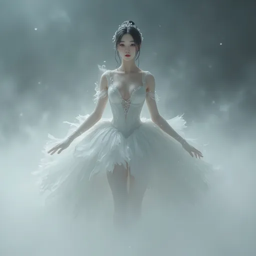 Prompt: splash art, hyper detailed, ultra realistic, highly detailed, surreal heavy mist, AI defined exquisitely beautiful, totally ultra realistic young adult Korean, gorgeously detailed facial features, sumptuous cleavage, perfect body proportions, ultra pale, ultra glamorous ballerina, walking in a swirling fog,

Perfect studio lighting, perfect shading, impeccable contrast, HDR, UHD, high res, 64k, cinematic lighting, special effects, hd octaneArtgerm, WLOP, dynamic studio quality lighting hyper-detailed, intricately detailed, Splash art, trending on Artstation, triadic colors, Unreal Engine 5 volumetric lighting, unreal engine, octane render.