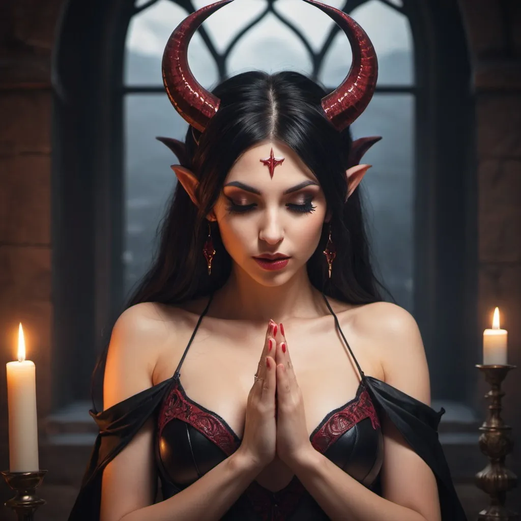 Prompt: beautiful Succubus praying to god