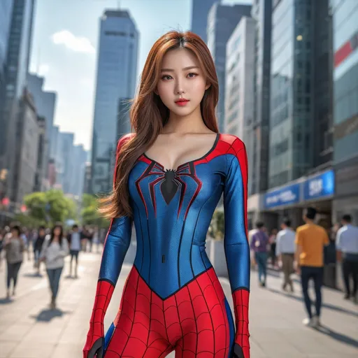 Prompt: Full body shot of Spidergirl wearing only a top, in the city
AI defined exquisitely beautiful, totally ultra realistic young adult Korean, gorgeously detailed facial features, sumptuous cleavage, perfect body proportions, ultra pale, ultra glamorous, perfect shading, impeccable contrast, HDR, UHD, high res, 64k