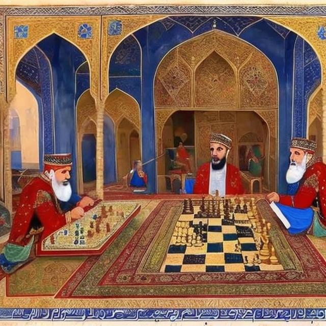 Prompt: Khosrow parviz , shah of sasanids empire in a persian palace playing chess