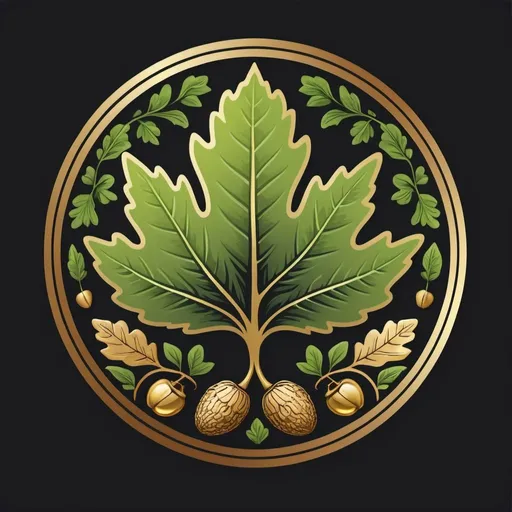 Prompt: Detailed business logo for a gardening company, vector-designed, lush greenery, blooming OAK LEAF with an ACORN, vibrant and organic, high resolution, Green and black with a little gold color palette, professional, simple design, elegant, intricate patterns, premium quality, intricate  business logo.