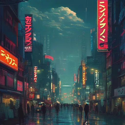 Prompt: cyberpunk tokyo but the rich live in the sky and the pout live on the ground 