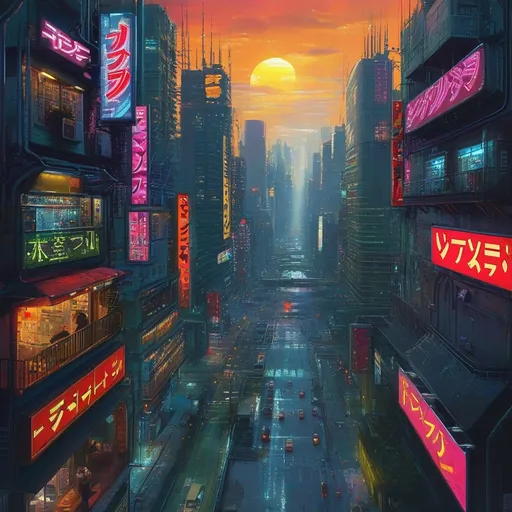 Prompt: cyberpunk tokyo but the rich live in the sky and the pout live on the ground 