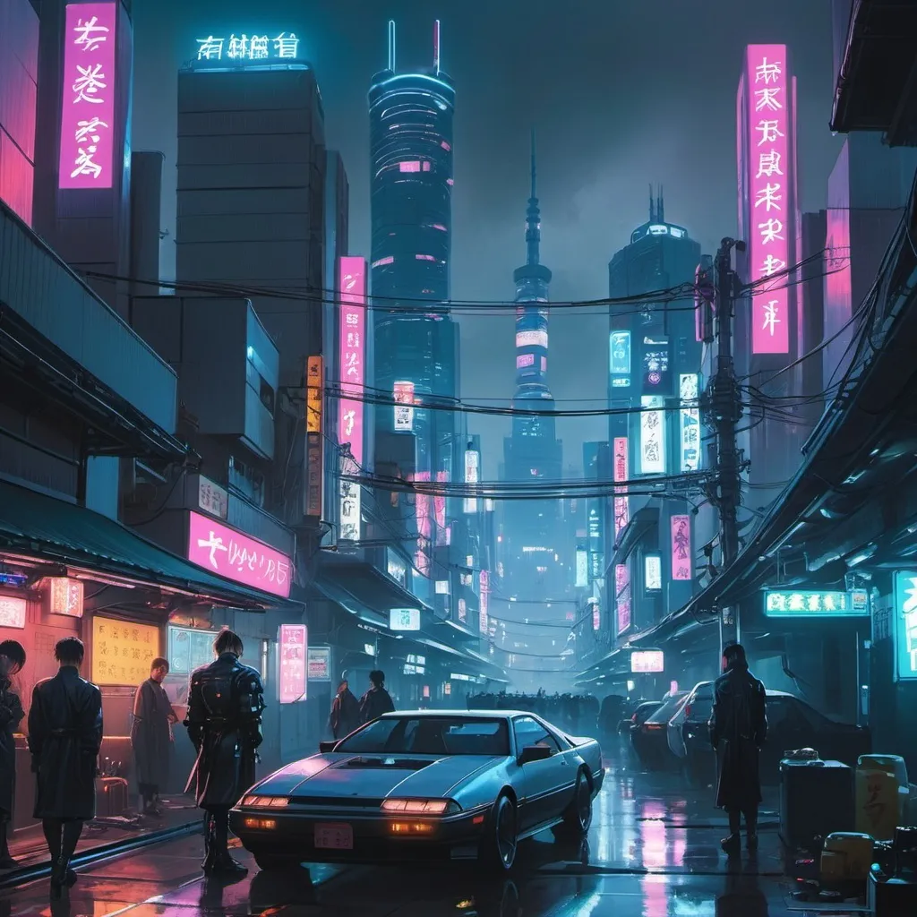 Prompt: cyberpunk tokyo but the rich live in the sky and the pout live on the ground 