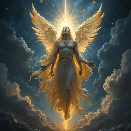Prompt: celestials, in outer space, detailed, cosmic, celestial beings, myth, figures, power, multiple, faceless