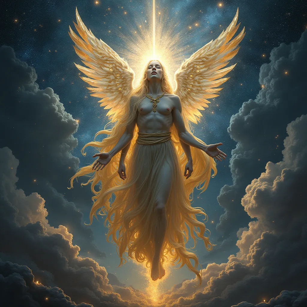 Prompt: celestials, in outer space, detailed, cosmic, celestial beings, myth, figures, power, multiple, faceless