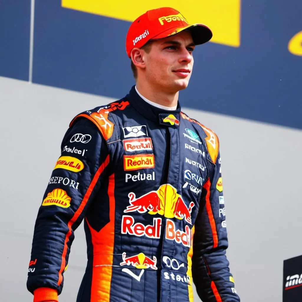 Prompt: Max Verstappen standing on the podium
