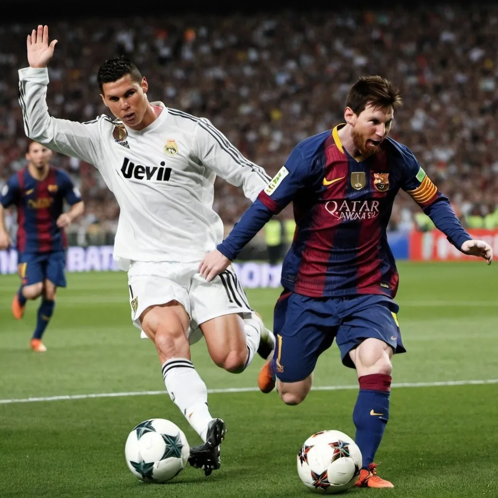 Prompt: Ronaldo scoring a goal with messi


