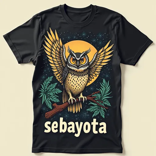 Prompt: kaos bergambar burung hantu dan ada tulisan sebayota