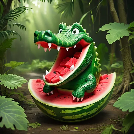 Prompt: alligator as watermelon in jungle