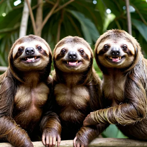 Prompt: 3 sloths with tooth decay and mouth disease