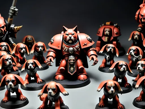 Prompt: Everyone has a cat head, Emperor of mankind, addresses space marine legion, cat headed soldiers, warhammer 40k, Forge world battling demon dogs