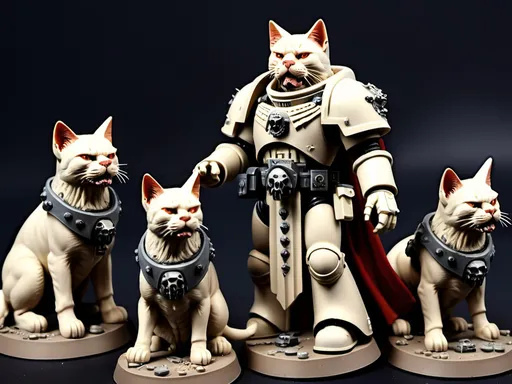 Prompt: Everyone has a cat head, Emperor of mankind, addresses space marine legion, cat headed soldiers, warhammer 40k, Forge world battling demon dogs