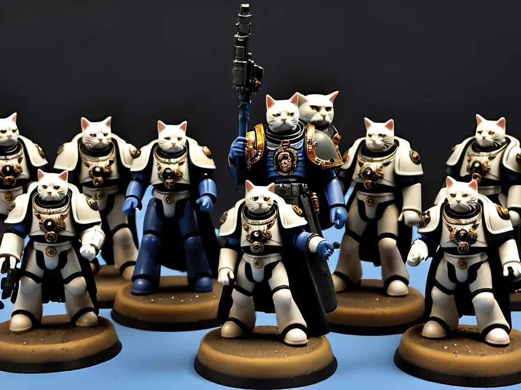 Prompt: Everyone has a cat head, Emperor of mankind, addresses space marine legion, cat headed soldiers, warhammer 40k, Forge world