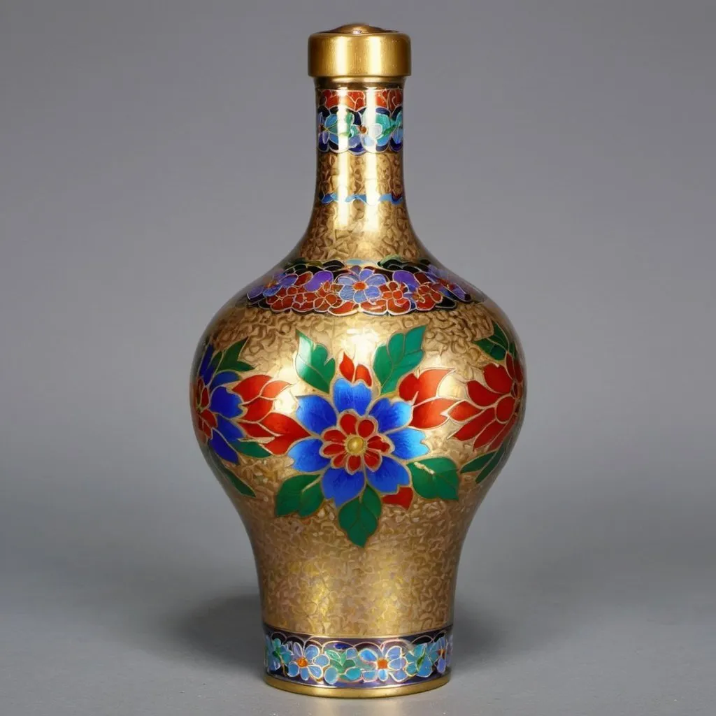 Prompt: (Cloisonne Bottle ((tall)) Floral Gold ground") in Stable Core
