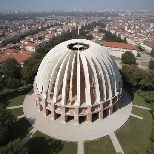 Prompt: the configuration of the ribbon domes. The BOLSOR, is as the excess of spherical section over the equator line was known. Nearly all historic wooden domes carry it. Its function is indispensable to enhance the vision of sphericity, which, if not worn, would give an undesired plainness effect. Just a few degrees added to the equatorial line are needed to create this illusion, which his is not.
