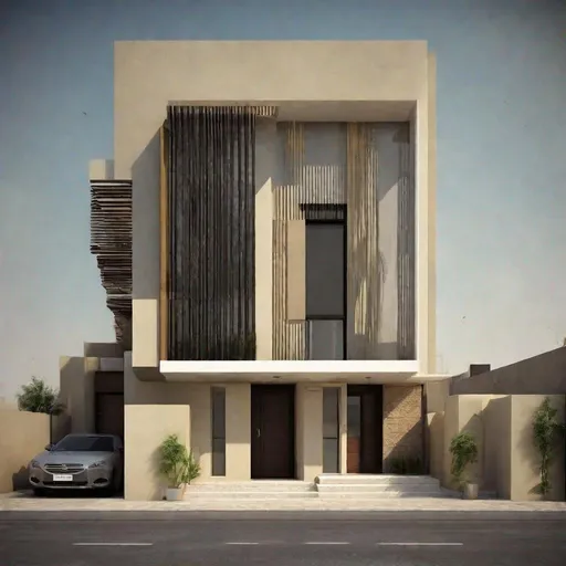 Prompt: Architectural Design, Modern Style in Baghdad-Iraq, House design, Bauhaus Style, Elevation, Real Colors, Light and Shadow, creative design
