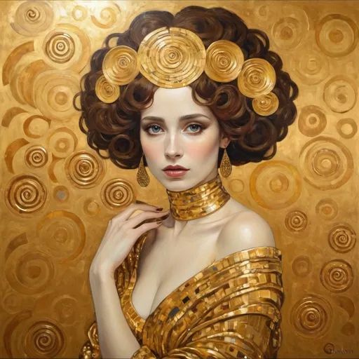 Prompt: "Lady in Golden? Painted in the style of GUSTAV KLIMT"