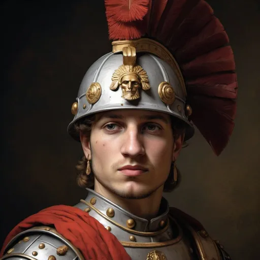 Prompt: Create a Roman Legion soldier  in the style of create a typical example of Rembrandt van Rijn (Baroque)