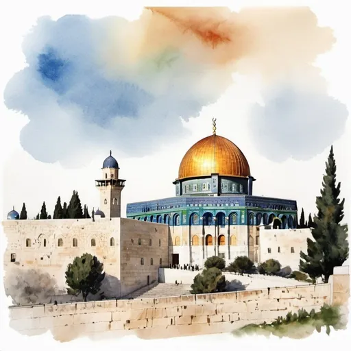Prompt: a water-color painting of The Dome of the Rock, in Jerusalem, a painted picture