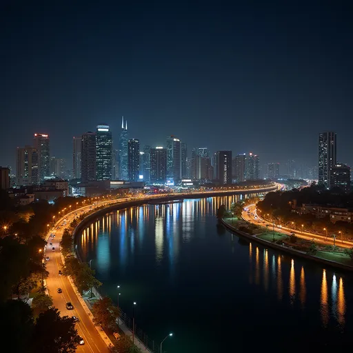Prompt: Baghdad City at night on Tigris River