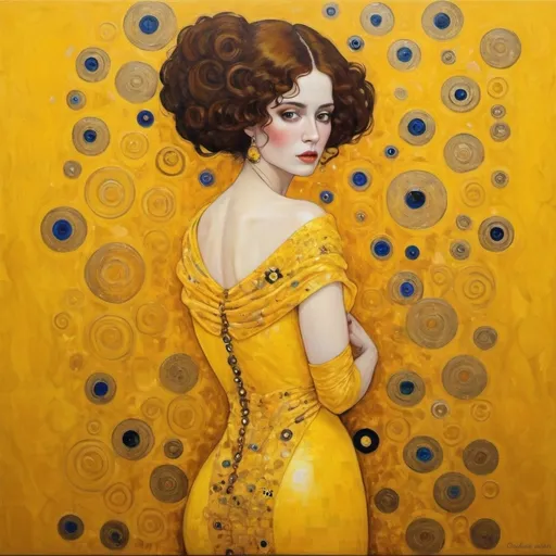 Prompt: "Lady in Yellow? Painted in the style of GUSTAV KLIMT"