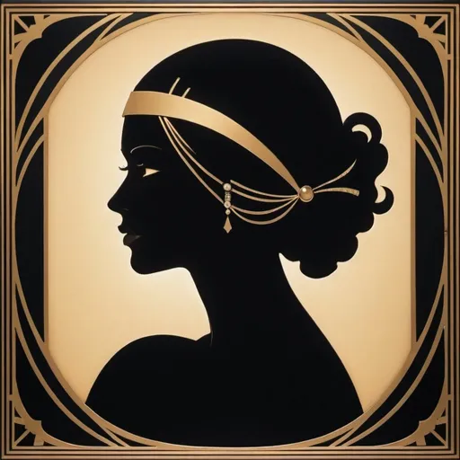 Prompt: A silhouette of a woman, 1920. over the years, in a frame, in art deco style.