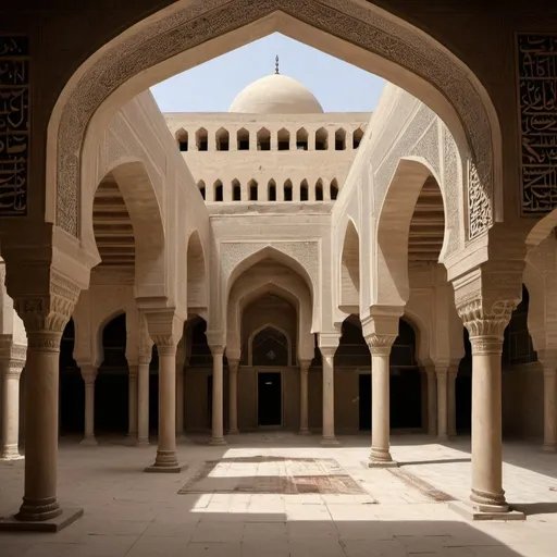 Prompt: Al-Mustansiriya Madrasa (Arabic: المدرسة المستنصرية) was a medieval-era scholarly complex that provided a universal system of higher education. It was established in 1227 CE and was named after and built by the Abbasid Caliph al-Mustansir in Baghdad, Iraq. The Madrasa taught many different subjects, including medicine, math, literature, grammar, philosophy, and Islamic religious studies. However, the major focus of education was Islamic law. It became the most prominent and high-ranking center for Islamic studies in all of Baghdad.[1][2] Madrasas during the Abbasid period were used as the predominant instrument to foster the spread of Sunni thought as well as a way to extend the founder's pious ideals.[3]

The architecture of the Madrasa was also an important example of Islamic architectural development in Baghdad. The Madrasa has experienced several periods of decline and reemergence throughout its history. The most significant degradation to the Madrasa's architecture and position within Baghdad was the Mongol Siege of Baghdad (1258). Today, the Madrasa is in a state of restoration as is it being overseen by the Directorate of Antiquities in Iraq. It is currently a part of al-Mustansiriya University, and is located on the left bank of the Tigris River. Adjacent landmarks include Souk al-Sarai, the Baghdadi Museum, Mutanabbi Street, the Abbasid Palace, and Caliph's Street.