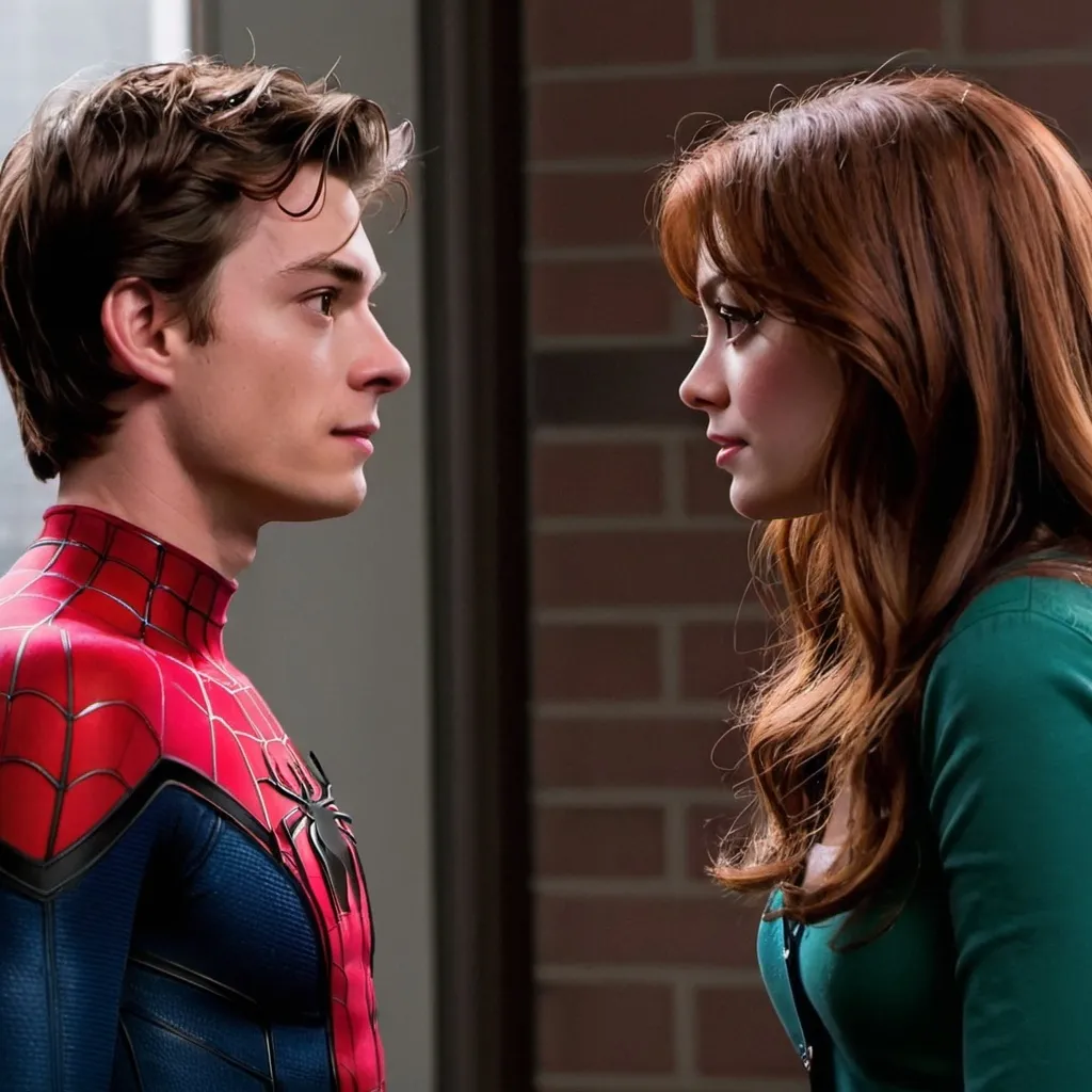 Prompt: Peter Parker and MJ staring at each other