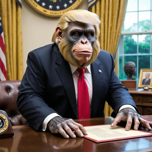 Prompt: can you create an image of trump as a chimp
