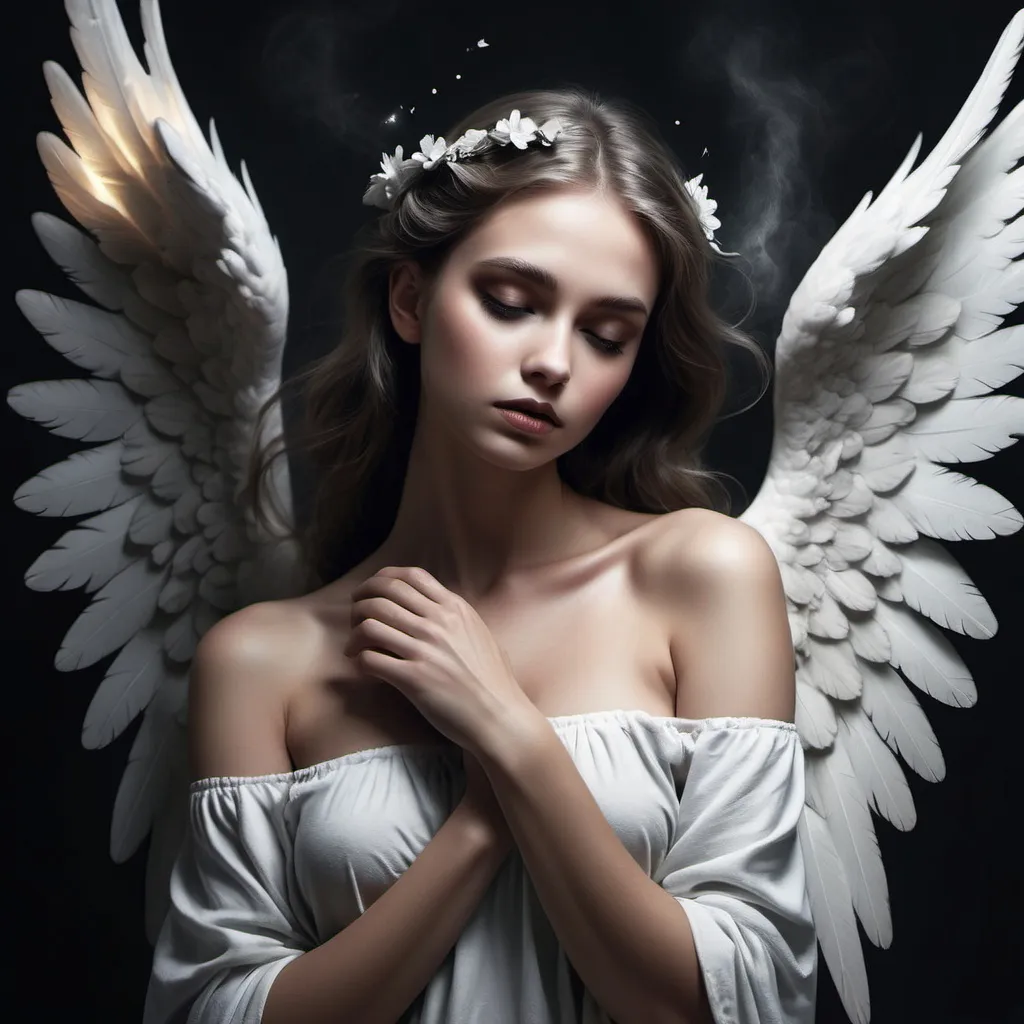 Prompt: Make an image of a beautiful angel in a darker theme