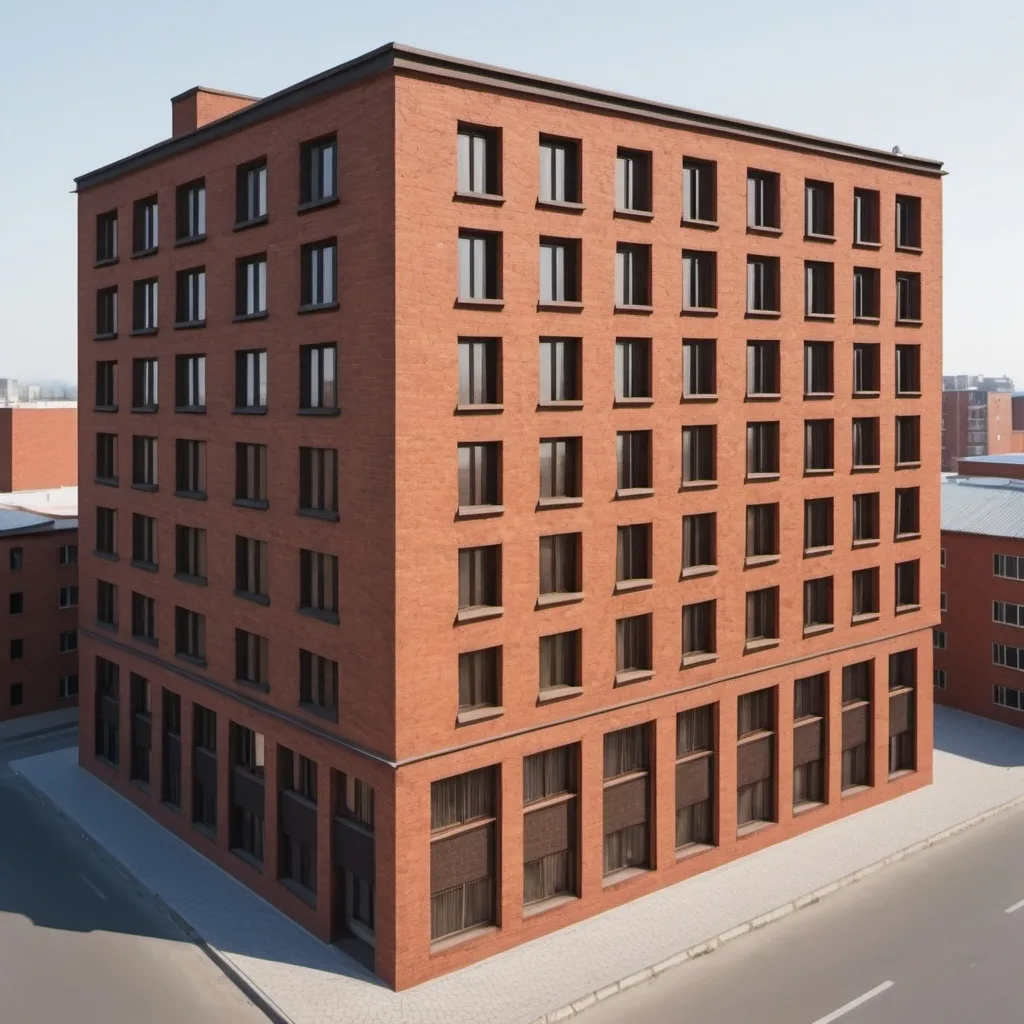 Prompt: ugly hotel :the facade is in brown brick. the view must be an axonometric 3d view